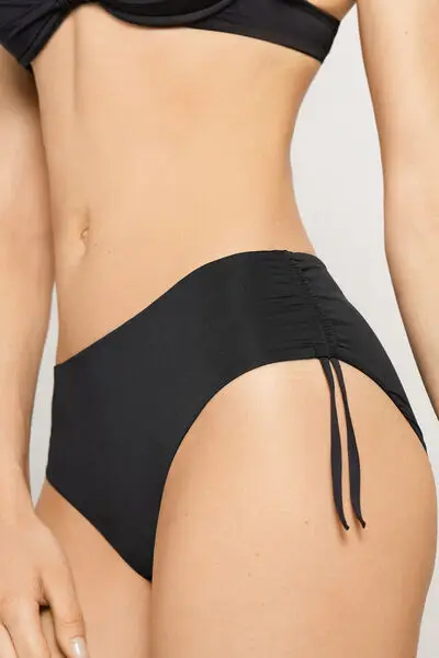 Bikini Slip Alto con Coulisse Micro Riciclata Donna Nero miniatura 3