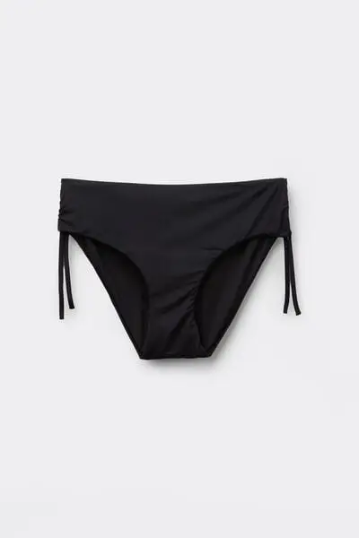 Bikini Slip Alto con Coulisse Micro Riciclata Donna Nero