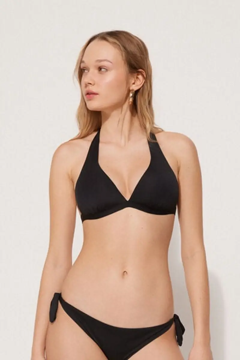 Tezenis Bikini Triangolo Preformato Spalla Larga Tinta Unita Riciclato Donna Nero Taglia 1 miniatura 3