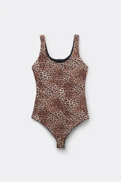 Body con Reggiseno Spalla Larga Stampato Natural Lifting 2 in 1 Donna Marrone miniatura 2