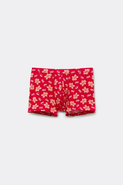 Boxer Bimbo in Cotone Stampa Natalizia Bambino Rosso