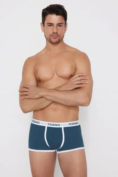 Boxer in Cotone a Costine con Elastico Logato Uomo Blu miniatura 2