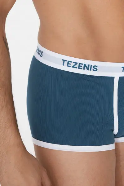 Boxer in Cotone a Costine con Elastico Logato Uomo Blu miniatura 3