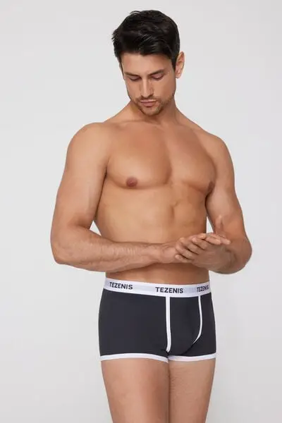 Boxer in Cotone a Costine con Elastico Logato Uomo Grigio miniatura 2