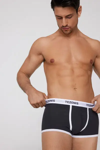 Boxer in Cotone a Costine con Elastico Logato Uomo Grigio miniatura 3