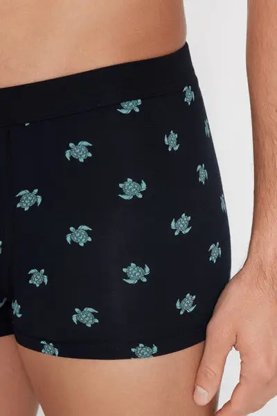 Boxer in Cotone Elasticizzato Stampato Uomo Blu miniatura 3