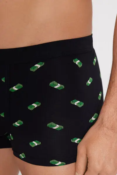 Boxer in Cotone Elasticizzato Stampato Uomo Nero miniatura 3