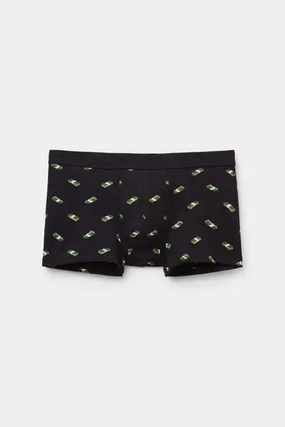 Boxer in Cotone Elasticizzato Stampato Uomo Nero
