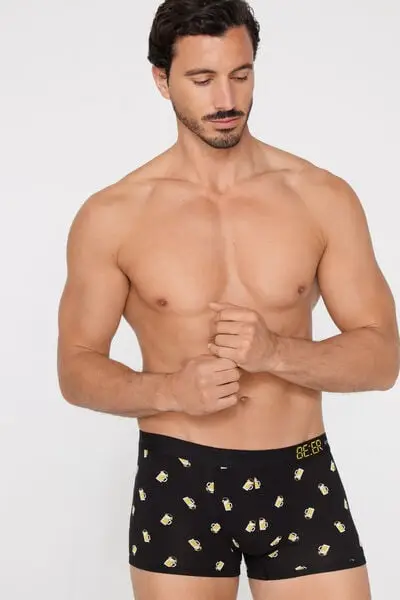 Boxer in Cotone Stampato Bordi a Contrasto con Logo Uomo Animalier miniatura 2