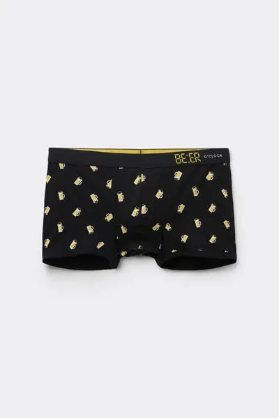 Boxer in Cotone Stampato Bordi a Contrasto con Logo Uomo Animalier