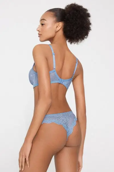 Brasiliana Taglio Vivo Cotone Organico e Pizzo Riciclato Donna Azzurro miniatura 2