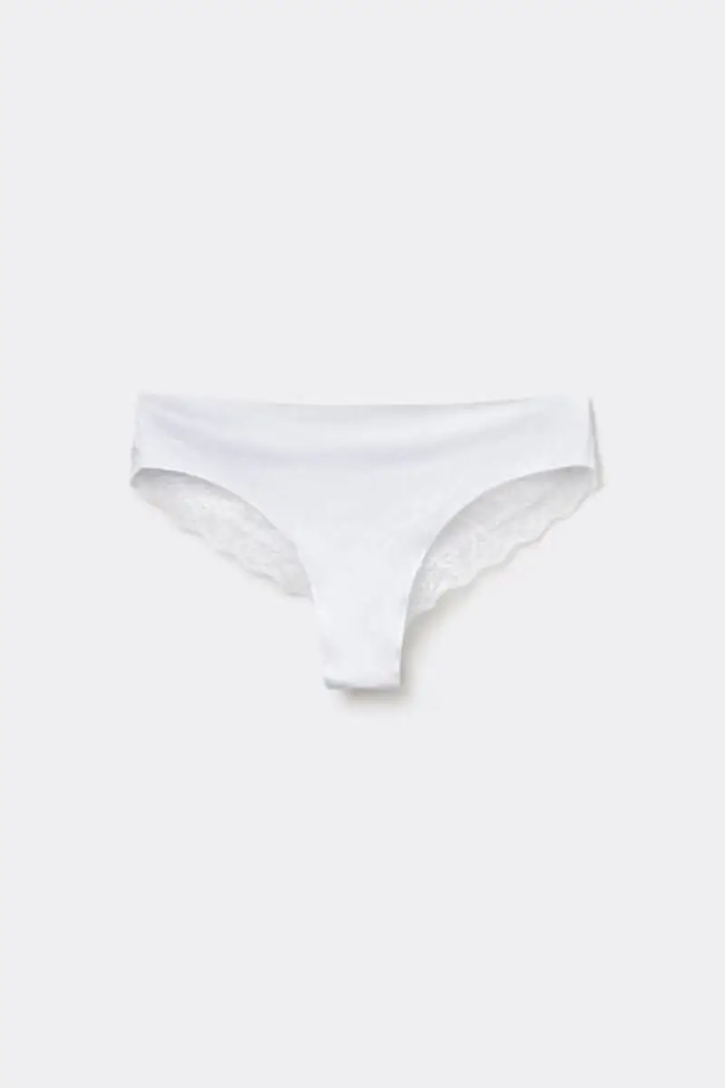 Tezenis Brasiliana Taglio Vivo Cotone Organico e Pizzo Riciclato Donna Bianco Taglia L