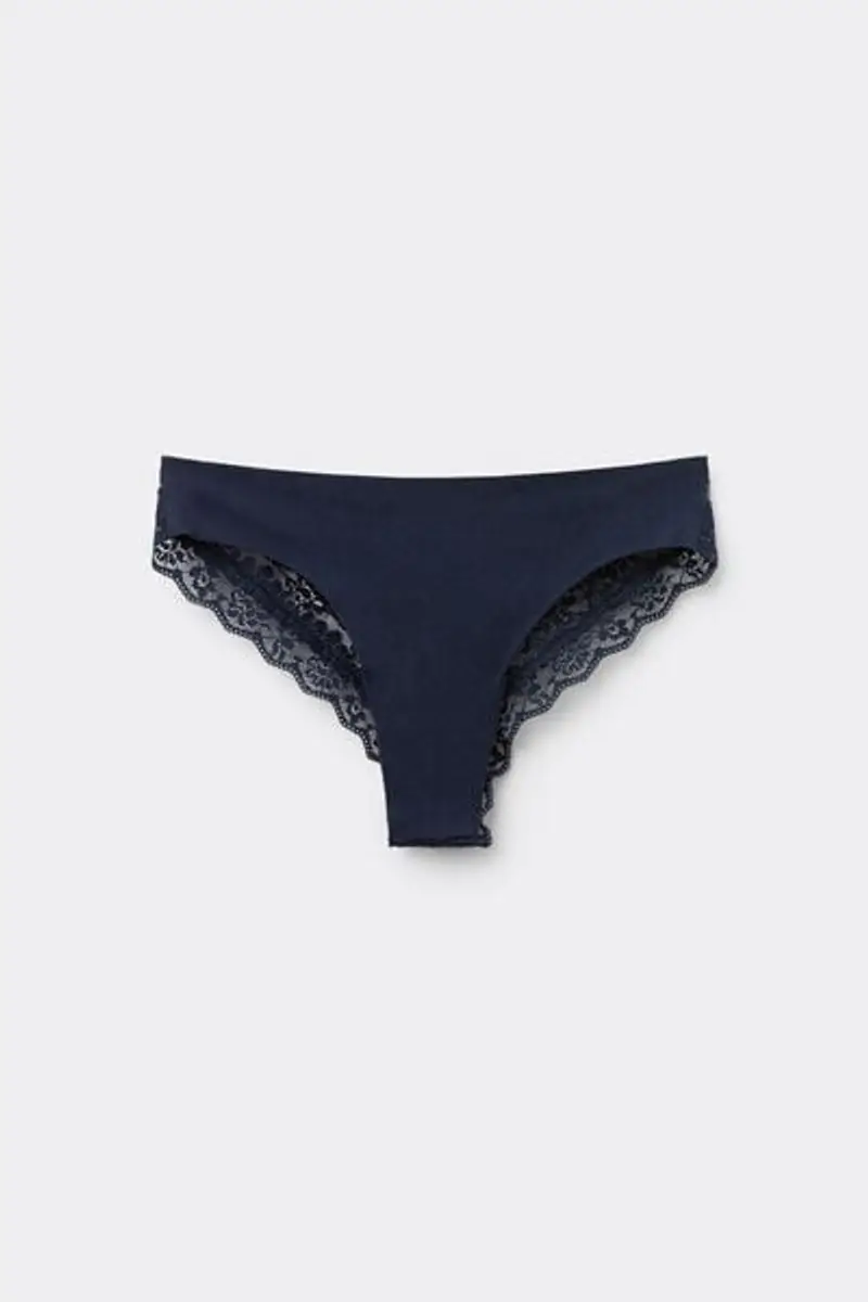 Tezenis Brasiliana Taglio Vivo Cotone Organico e Pizzo Riciclato Donna Blu Taglia L