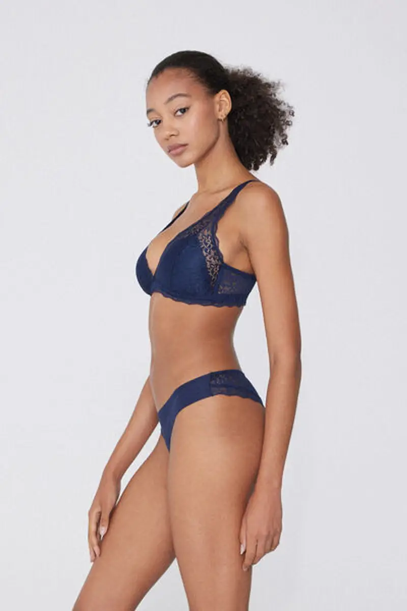 Tezenis Brasiliana Taglio Vivo Cotone Organico e Pizzo Riciclato Donna Blu Taglia L miniatura 3