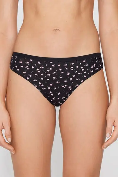 Brasiliano Cotone Stampato Donna Nero miniatura 2