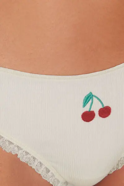 Brasiliano in Cotone a Costine con Ricamo Donna Bianco miniatura 3