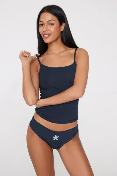 Brasiliano in Cotone a Costine con Ricamo Donna Blu miniatura 2