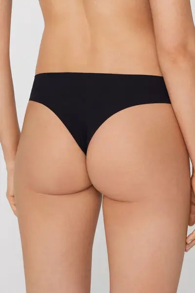 Brasiliano Microfibra Taglio Vivo con Strass Donna Nero miniatura 3