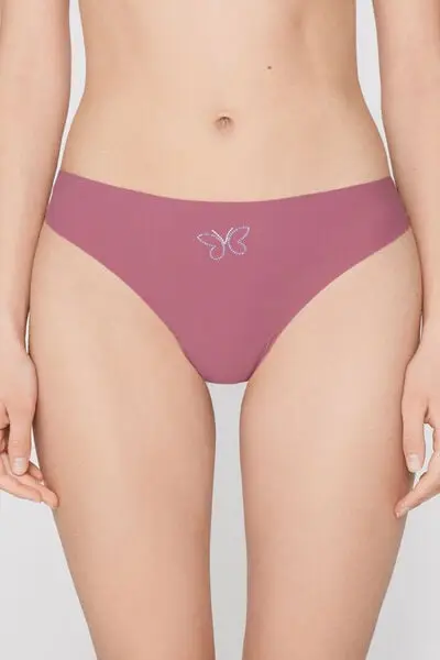 Brasiliano Microfibra Taglio Vivo con Strass Donna Rosa miniatura 2