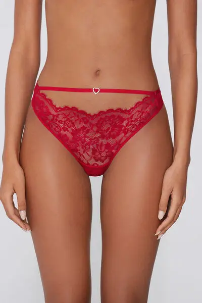 Brasiliano Pizzo Cuore Strass Donna Rosso miniatura 2