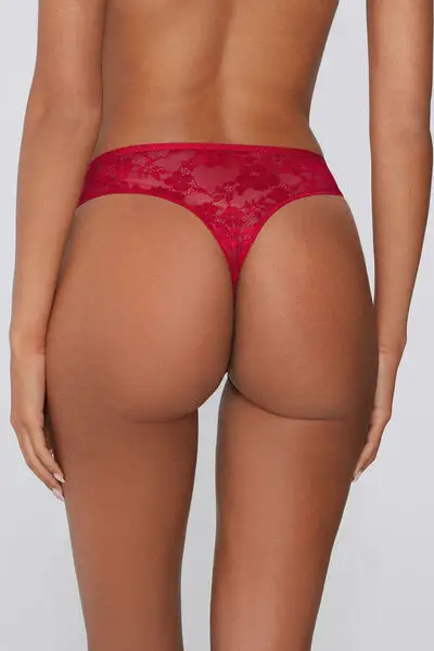 Brasiliano Pizzo Cuore Strass Donna Rosso miniatura 3