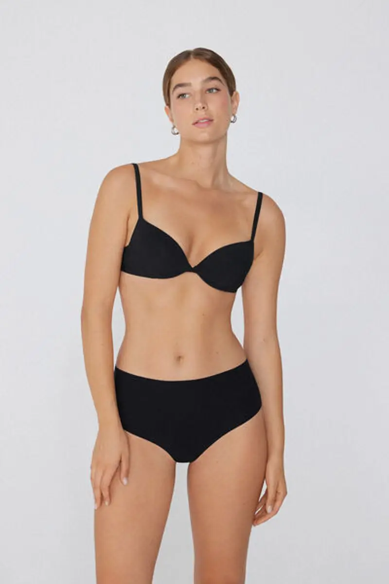 Tezenis Brasiliano Vita Alta Taglio Vivo Microfibra Riciclata Donna Nero Taglia S miniatura 3