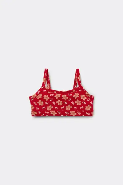 Brassiere Bimba in Cotone Stampa Natalizia Bambina Rosso