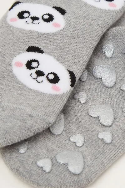 Calzini Antiscivolo Corti Fantasia Bimba Bambina Grigio miniatura 2