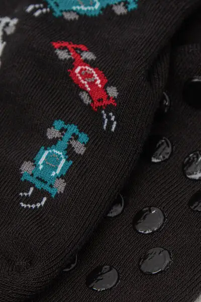 Calzini Antiscivolo Cotone Leggero Fantasia Bimbo Bambino Nero miniatura 2