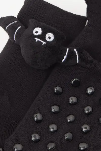 Calzini Corti Antiscivolo Bimbi Applicazione Pipistrello Unisex Nero miniatura 2