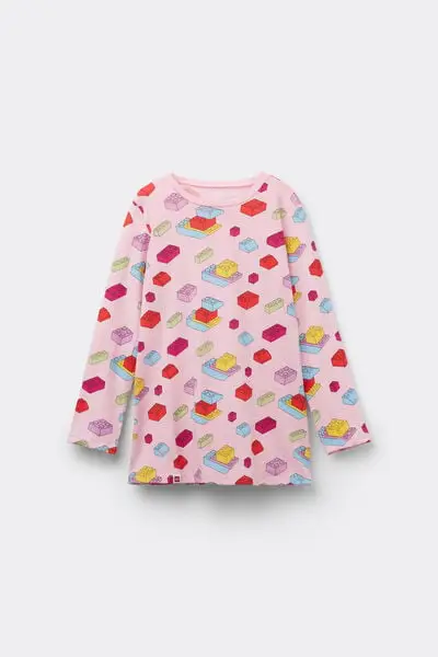 Camicia da Notte Bimba in Cotone Stampa Lego Bambina Rosa
