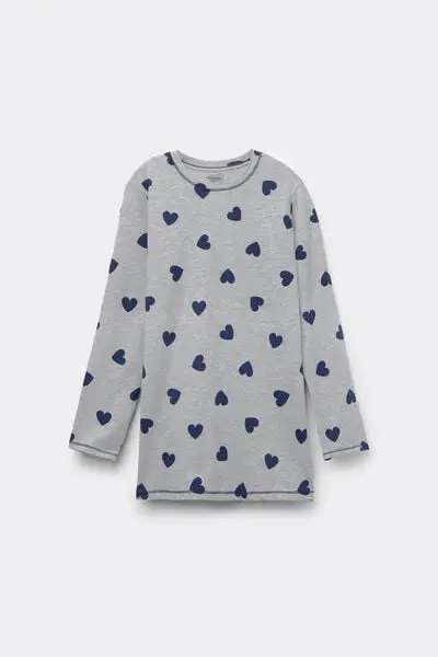 Camicia da Notte Manica Lunga Bimba Cuori Bambina Grigio