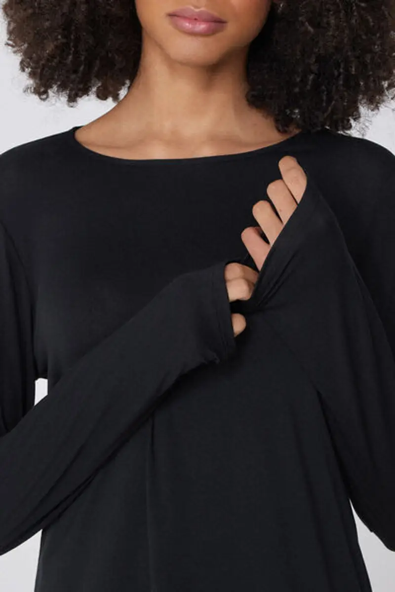 Tezenis Camicia da Notte Manica Lunga in Viscosa e Pizzo Donna Nero Taglia L miniatura 3