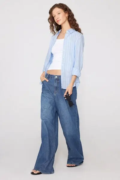 Camicia in Tela di Cotone Donna Azzurro