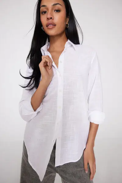 Camicia in Tela di Cotone Donna Bianco miniatura 3
