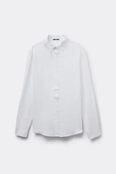 Camicia Manica Lunga Tela Viscosa Donna Bianco miniatura 2