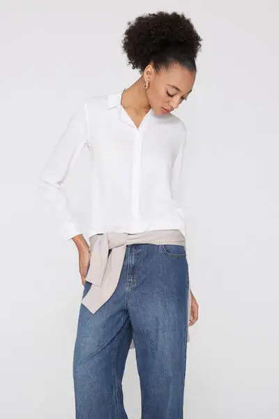 Camicia Manica Lunga Tela Viscosa Donna Bianco