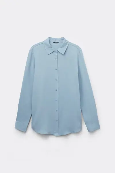 Camicia Manica Lunga Tela Viscosa Donna Blu miniatura 2