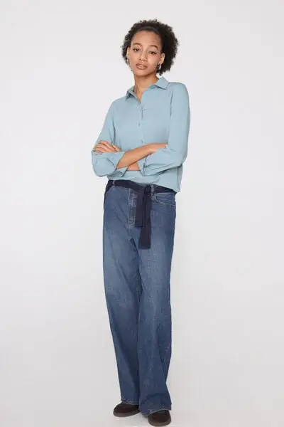 Camicia Manica Lunga Tela Viscosa Donna Blu