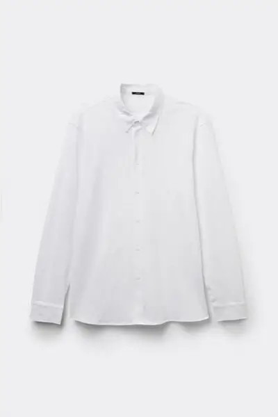Camicia Maniche Lunghe Cotone Fiammato Uomo Bianco