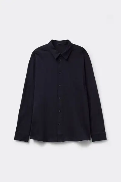 Camicia Maniche Lunghe Cotone Fiammato Uomo Blu miniatura 2