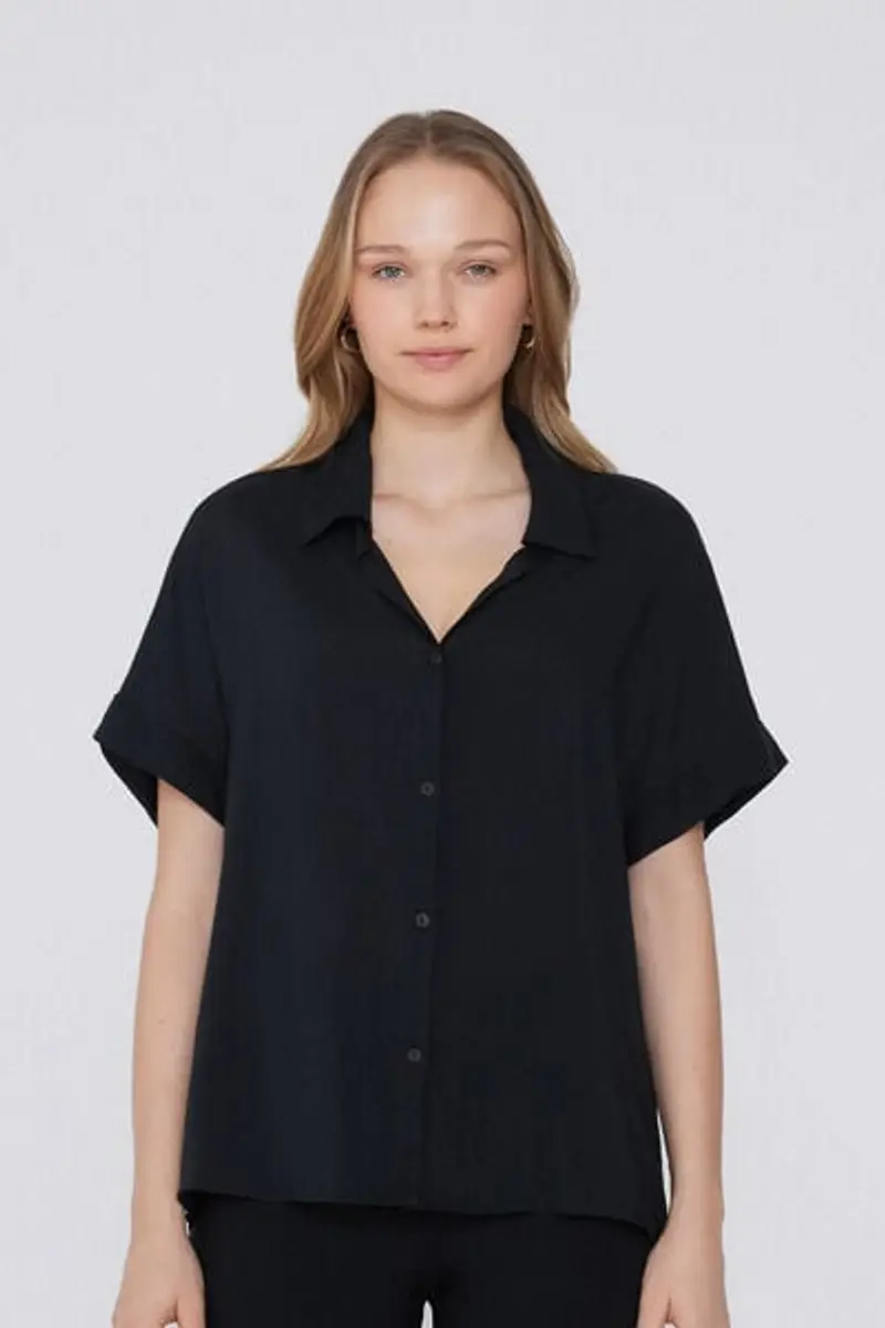 Camicia Mezza Manica in Viscosa Donna Nero