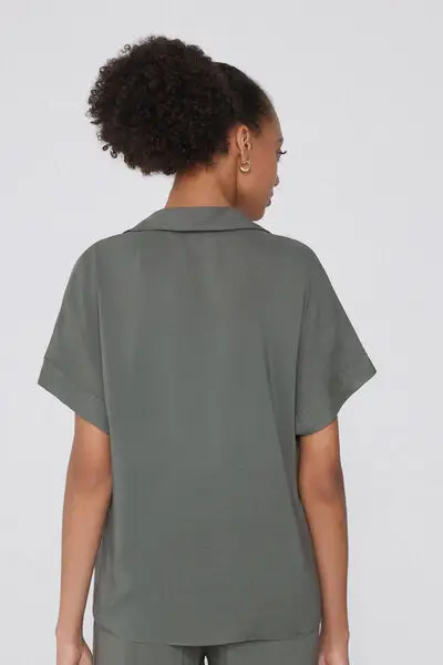 Camicia Mezza Manica in Viscosa Donna Verde miniatura 2
