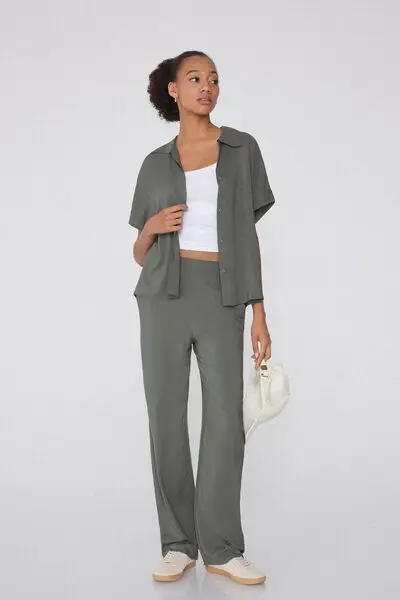 Camicia Mezza Manica in Viscosa Donna Verde miniatura 3