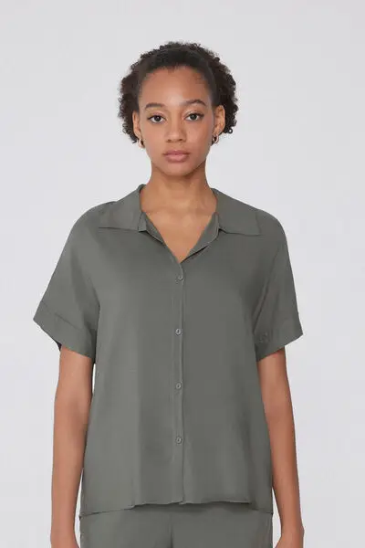 Camicia Mezza Manica in Viscosa Donna Verde
