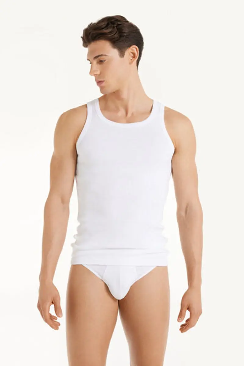 Tezenis Canotta a Costine Spalla Larga in Cotone Uomo Uomo Bianco Taglia M miniatura 2