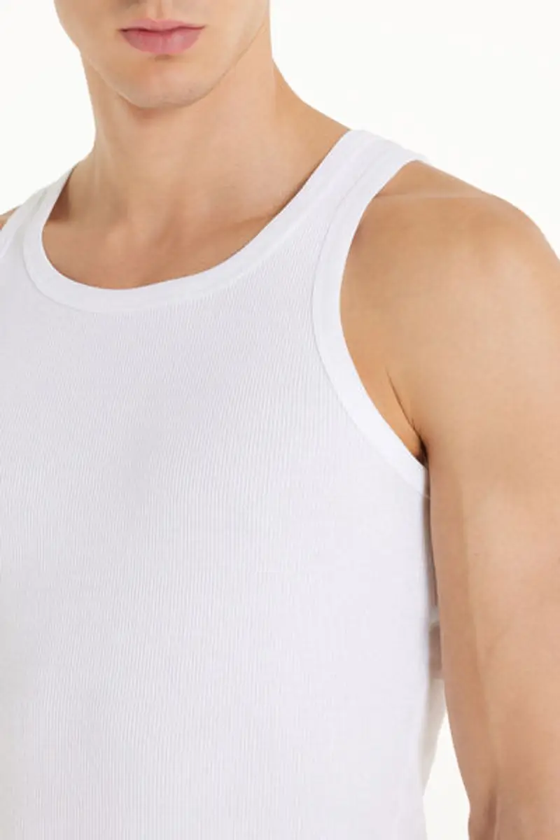 Tezenis Canotta a Costine Spalla Larga in Cotone Uomo Uomo Bianco Taglia M miniatura 3