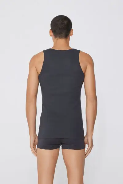 Canotta a Costine Spalla Larga in Cotone Uomo Uomo Grigio miniatura 2