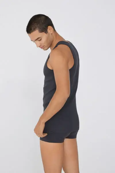 Canotta a Costine Spalla Larga in Cotone Uomo Uomo Grigio miniatura 3