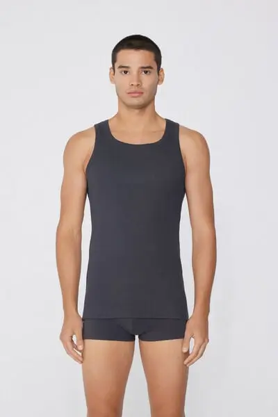 Canotta a Costine Spalla Larga in Cotone Uomo Uomo Grigio